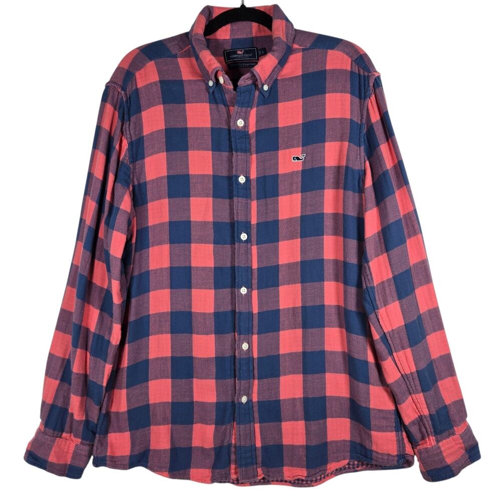 Vineyard Vines Whale Shirt Mens‎ Large Classic Fit Flannel Plaid Preppy Utility